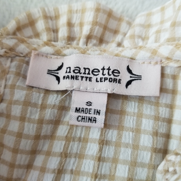 NANETTE LEPORE Gingham Ruffle Smocked Neck Sleeveless Blouse Size S - Picture 8 of 12